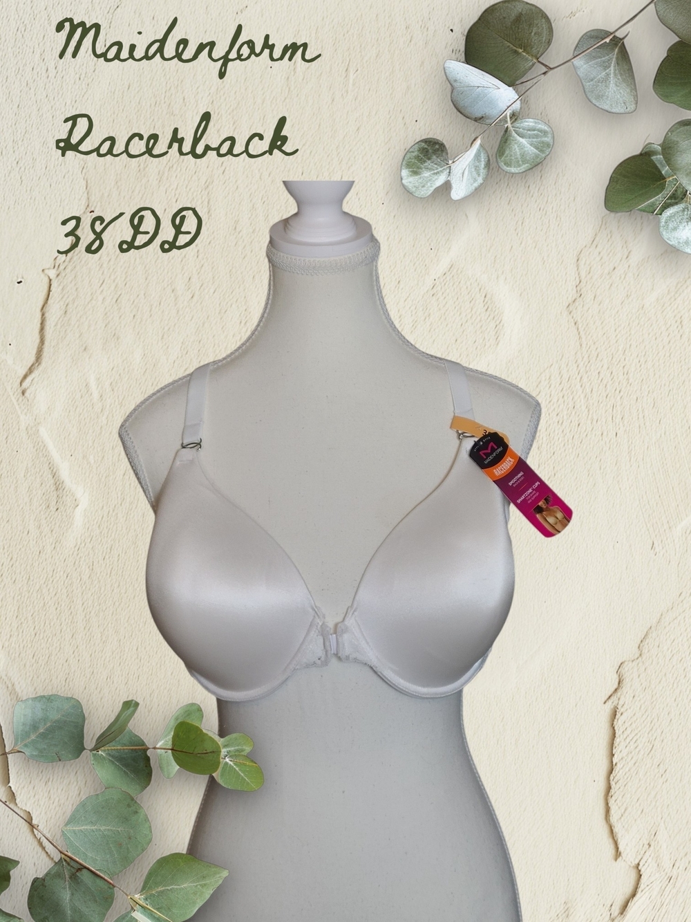 Maidenform Front-Close Racerback Bra Smoothing Back & Sides White 38DD